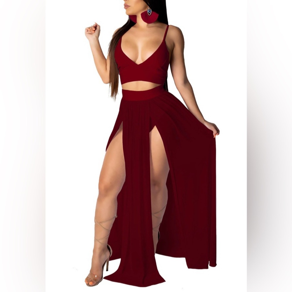 Elegant Burgundy Two-Piece Dress